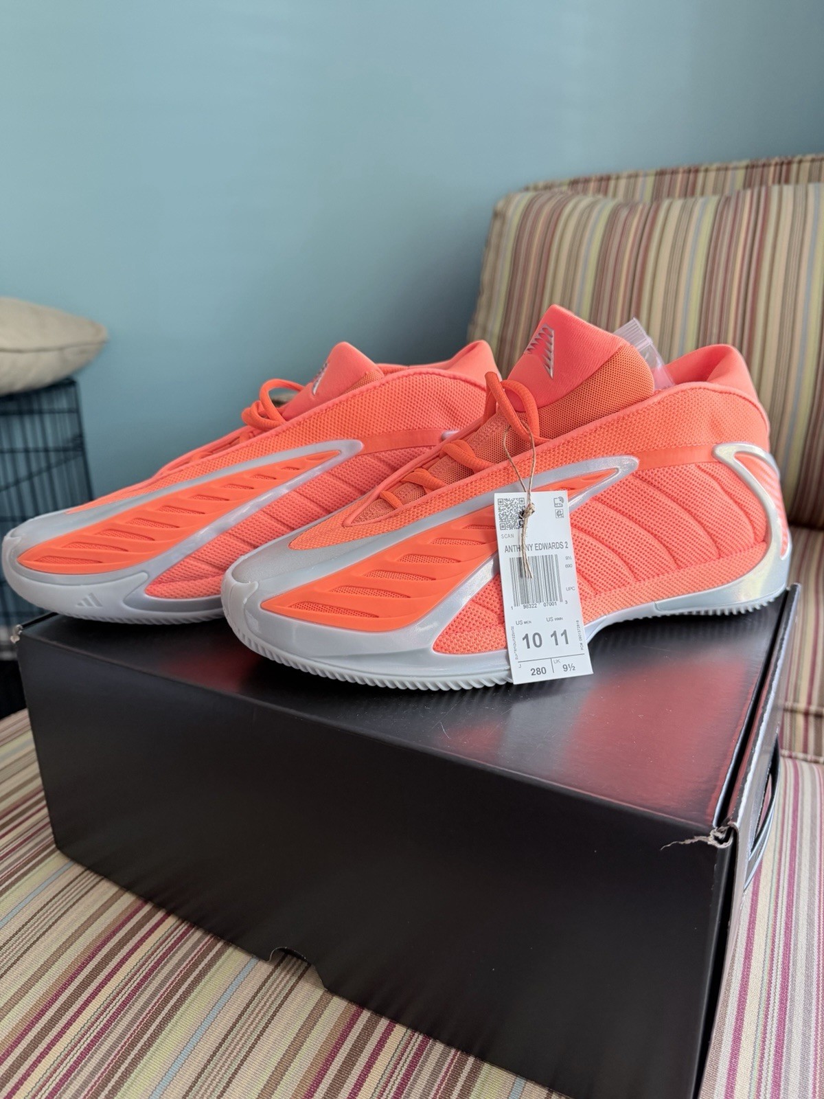 Adidas Anthony Edward’s 2 All-Star BBALL Shoes KK1390 Lucid Orange, Size 10