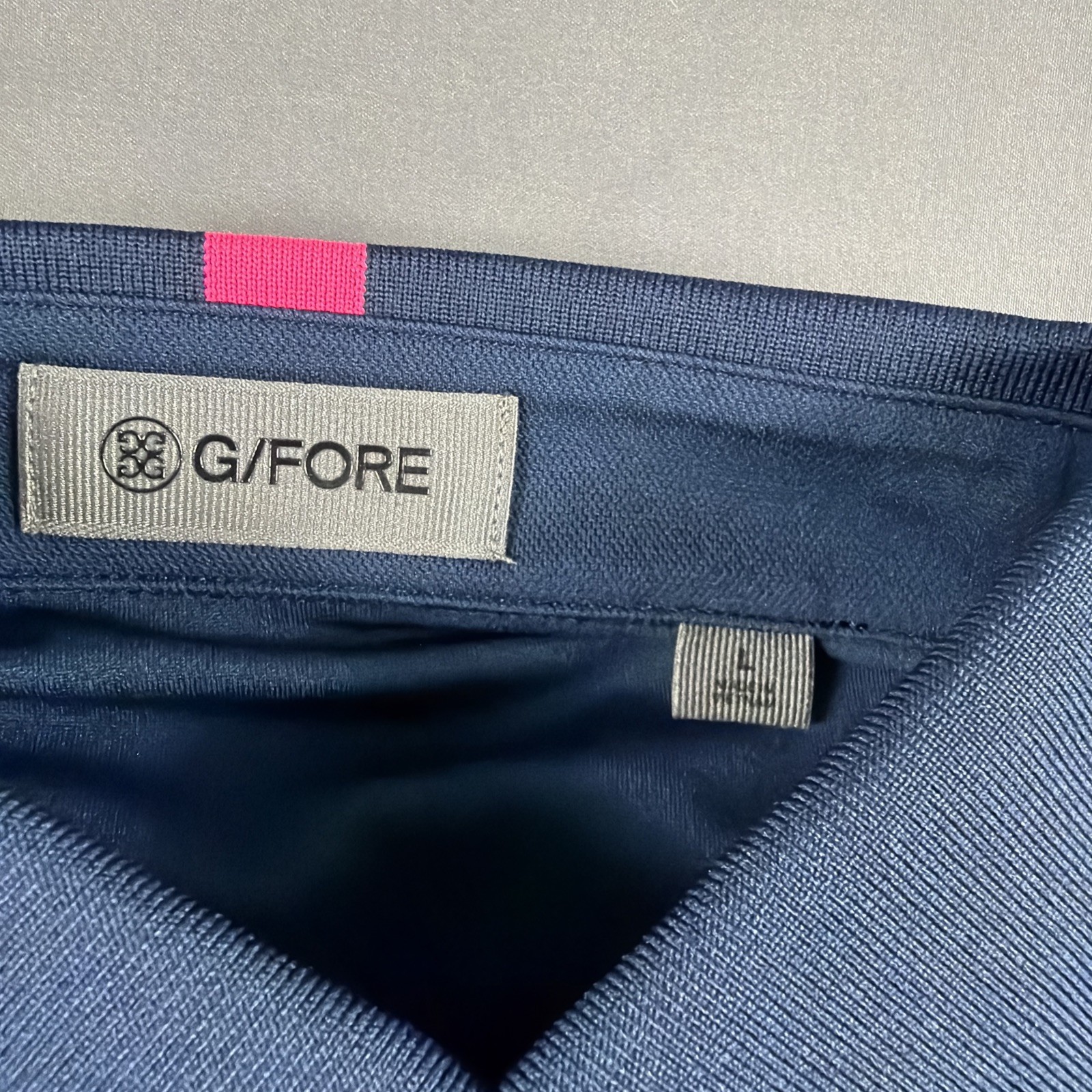 G/Fore G4 Golf Shirt Polo Sleeve Logo Large Twilight Polyester Spandex MSRP $120