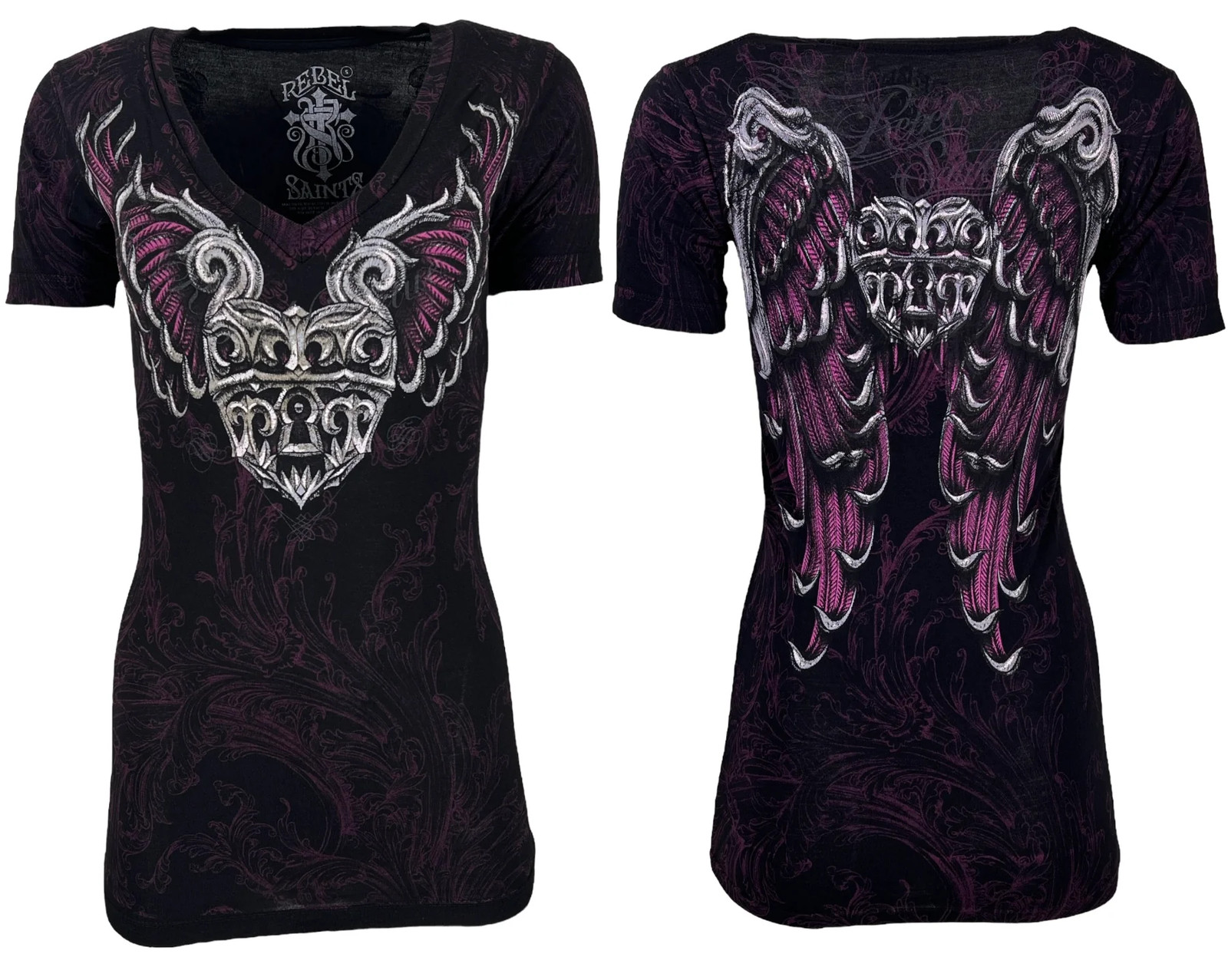 Rebel Saint by Affliction Women’s T-shirt Lockbox Biker Tattoo