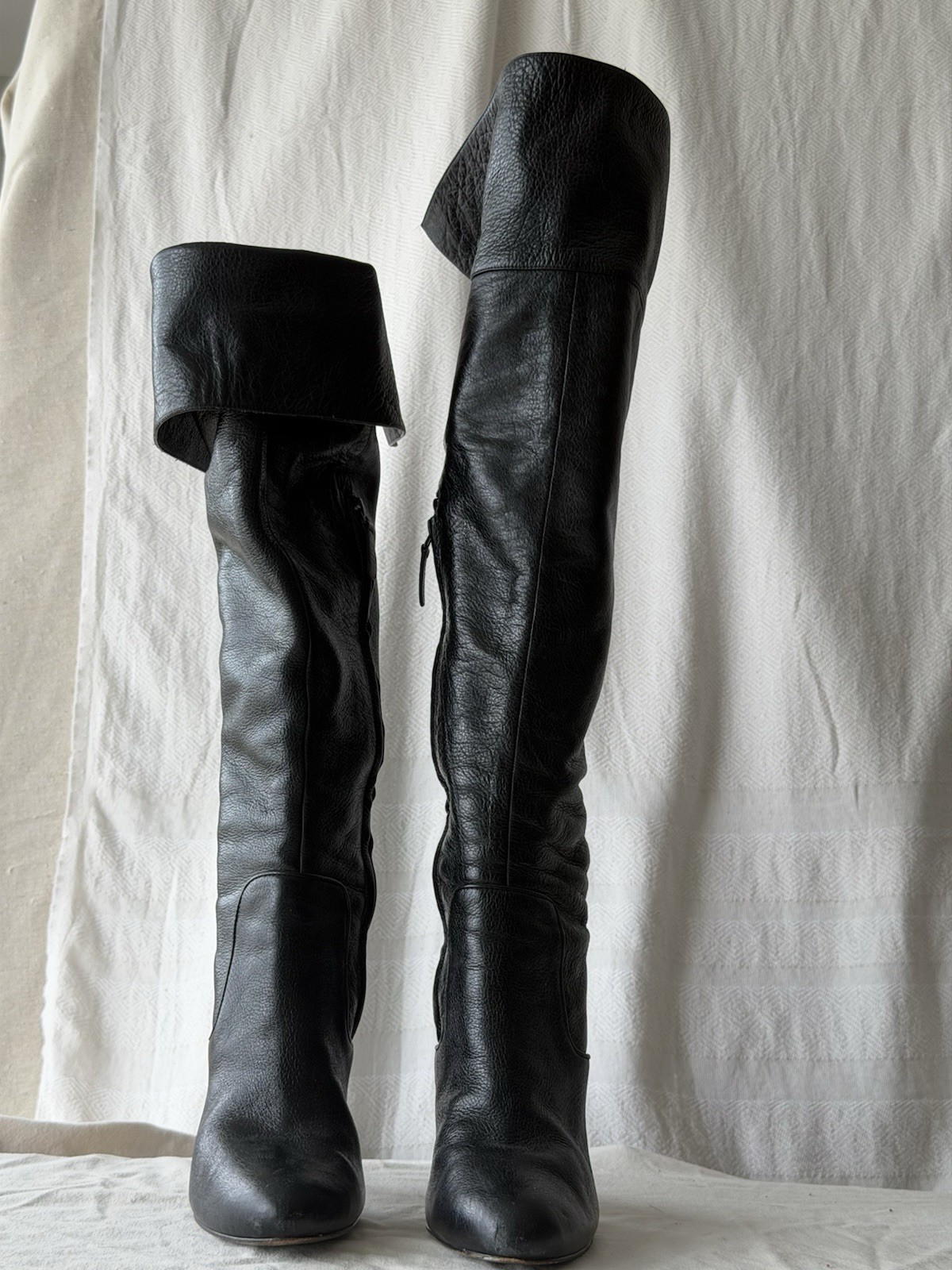 Eden Women’s Brown Leather Over the Knee Boots Almond Toe Block Heel Zip 8