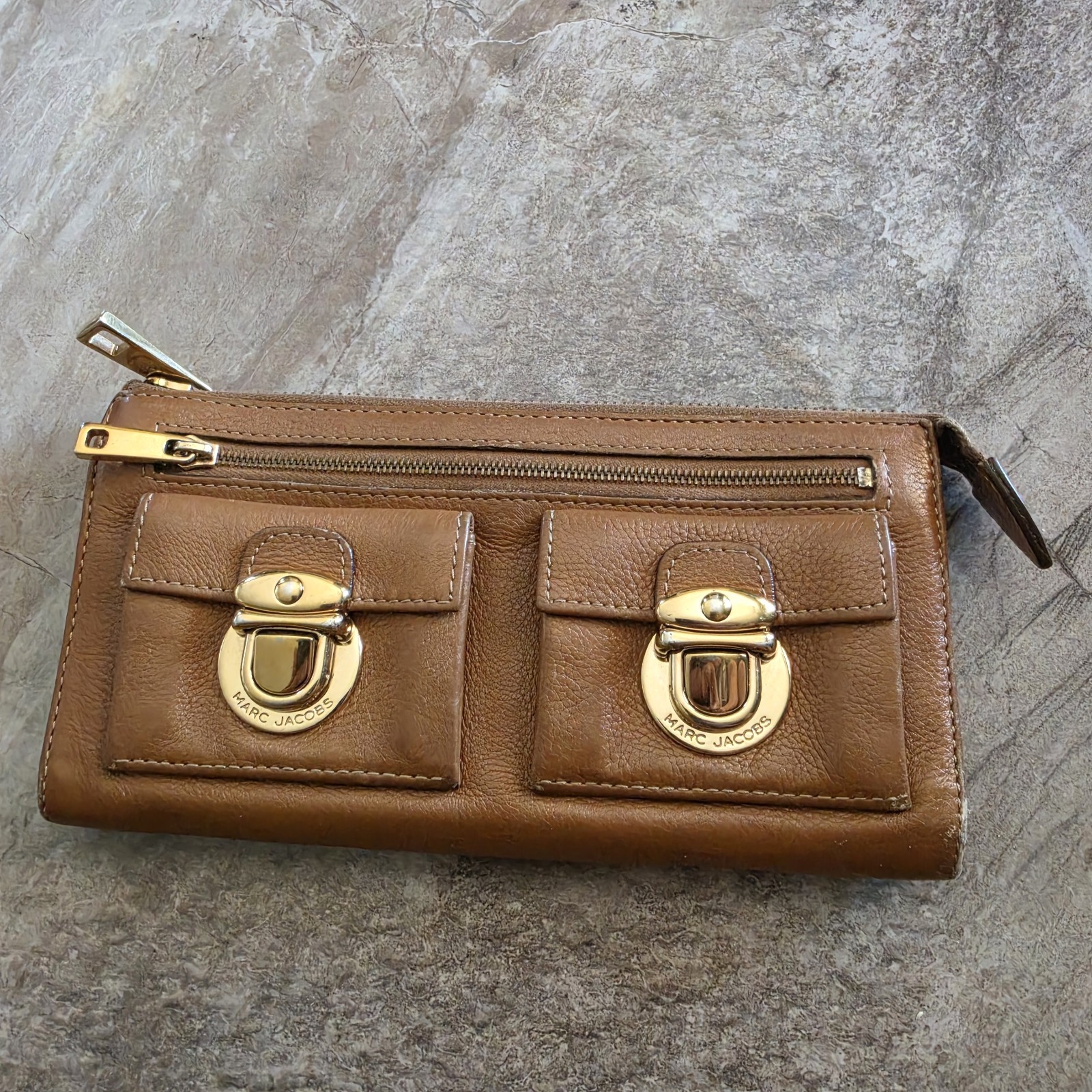 Mark Jacobs Vintage All Leather Double Push Lock Wallet