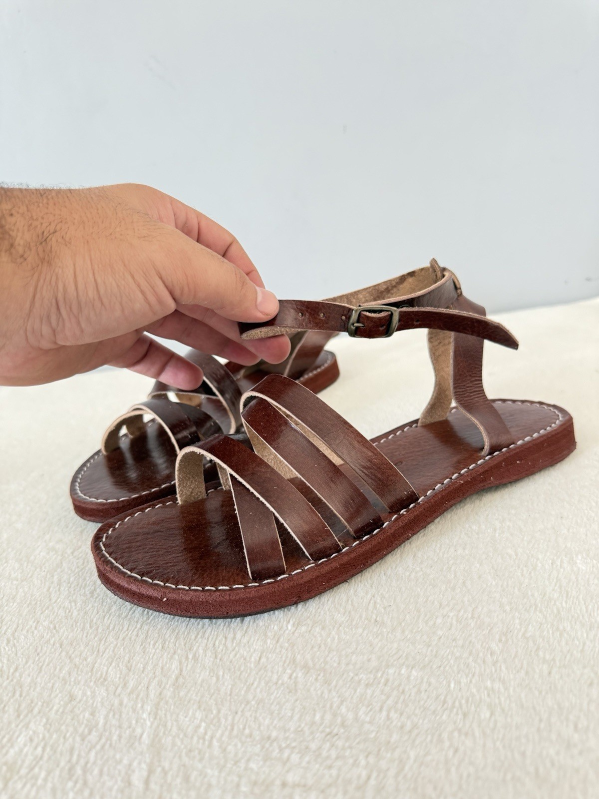 Handcrafted Genuine Leather Women’s Sandals – Four-Strap Brown | 100% Handmade