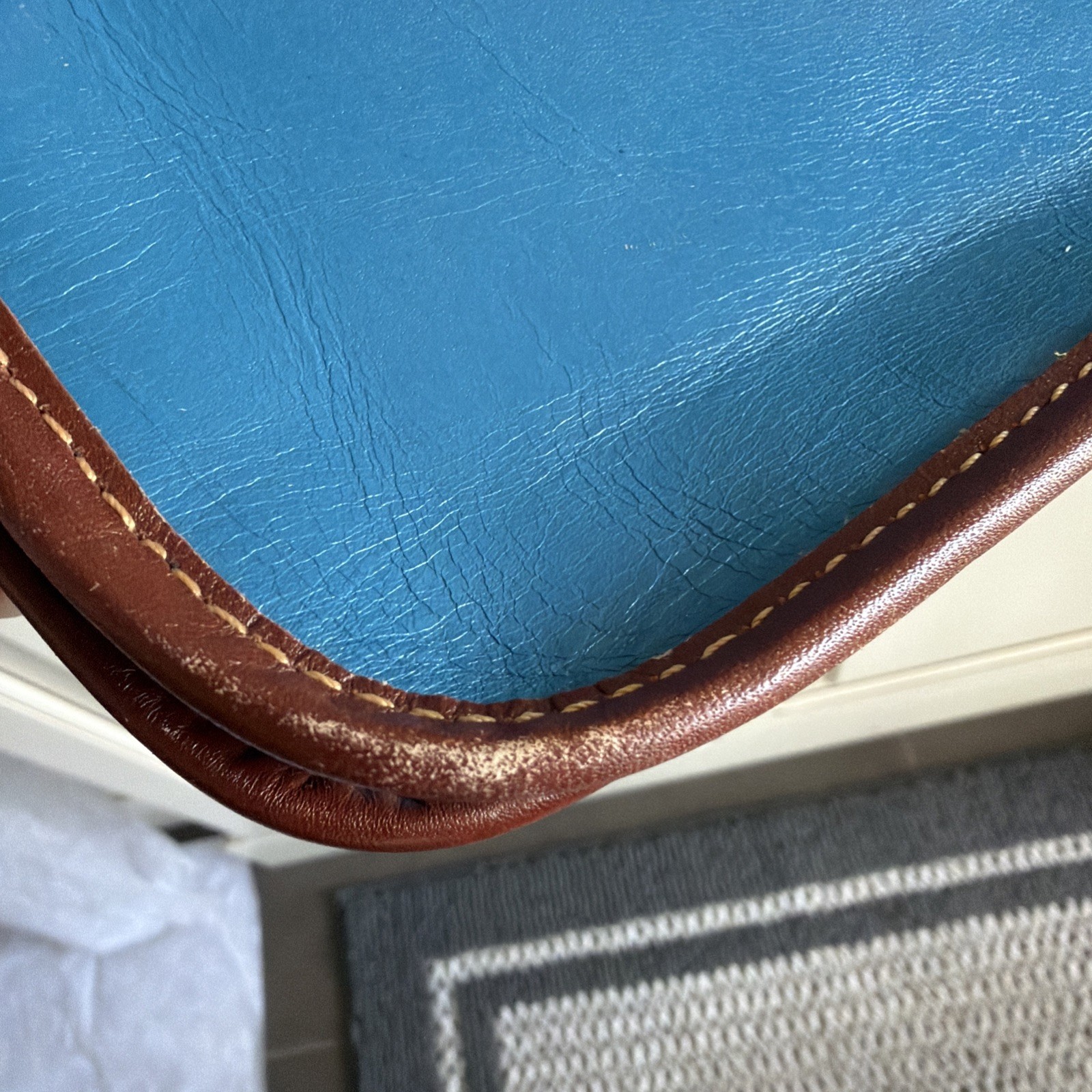 Vera Pelle Leather Crossbody Saddle Bag Genuine Italian Small Teal Blue/Brown