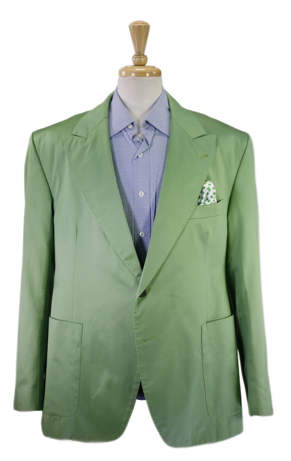 Custom Tailored Lime Green Peak Lapel Patch Pocket Cotton Silk Blazer 42R