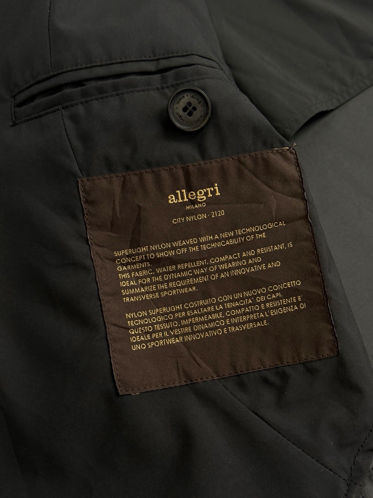 Allegri Milano Packable Raincoat Windbreaker Jacket Men IT 52 Black Nylon Italy