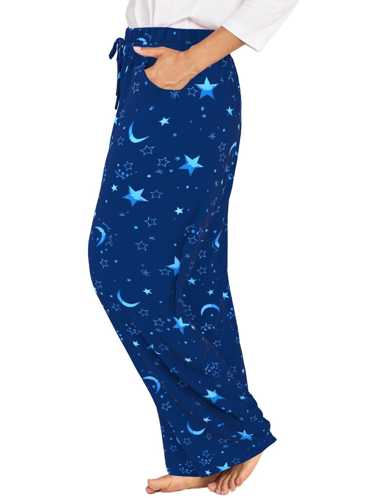 FLYCURVY Plus Size Women Pajama Pants Soft Long Sleep 5X-Large, Dark Blue