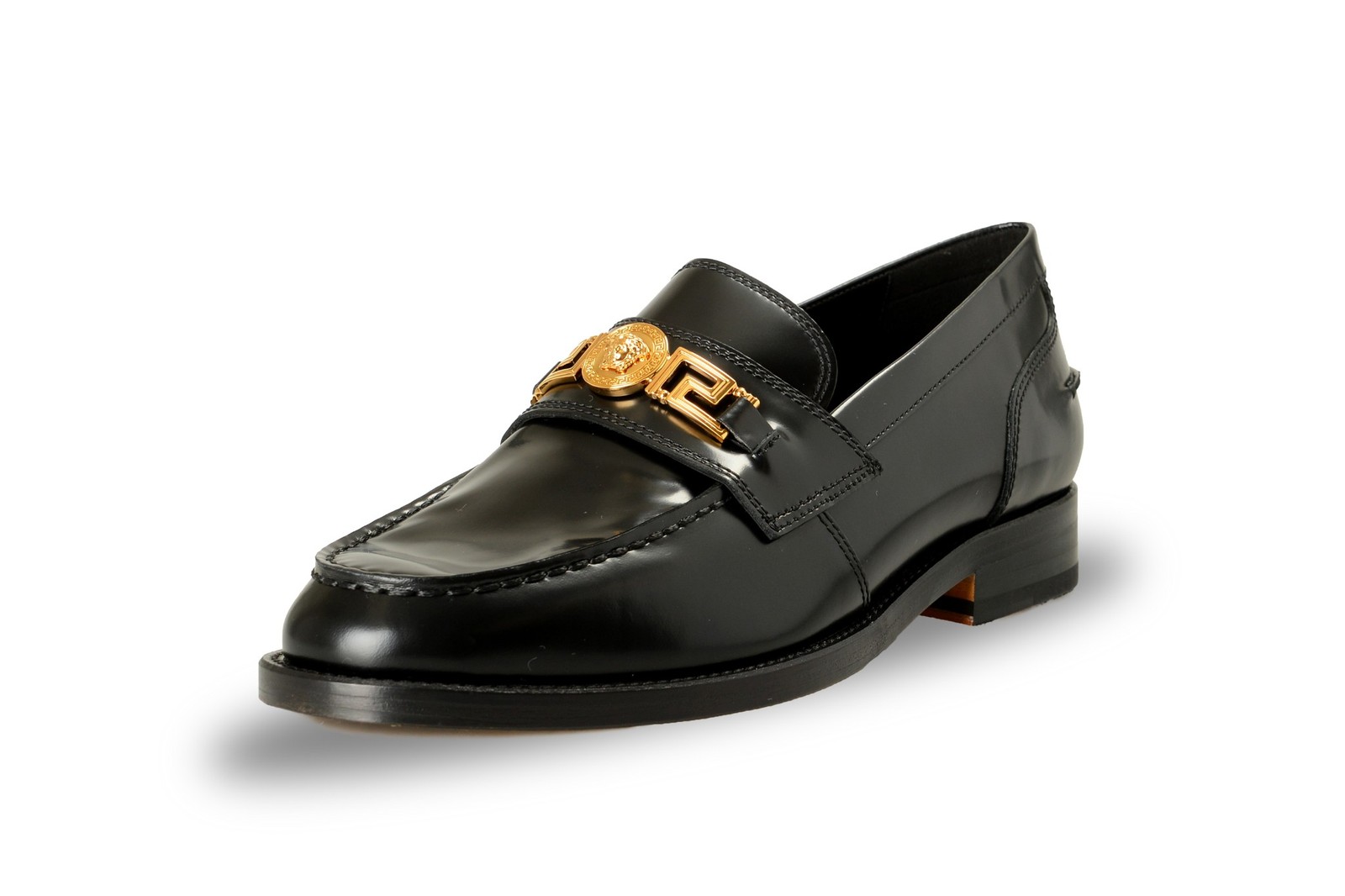 Versace Men’s Black Leather Gold Medusa Logo Loafers Shoes US 9 IT 42