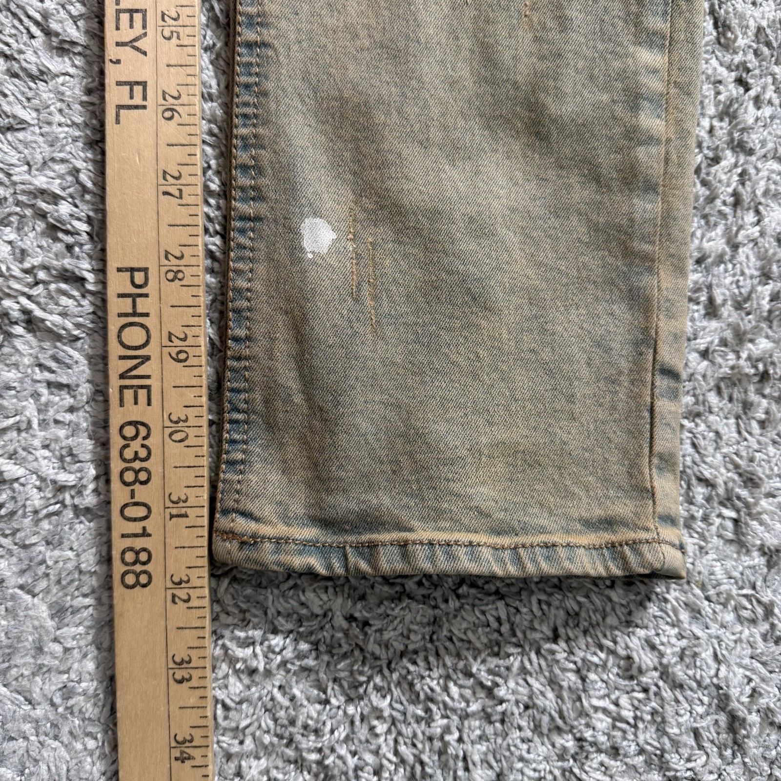 KDNK Jeans Mens Size 34×32 Blue Tan Paint Splatter Distressed Slim Denim Pants