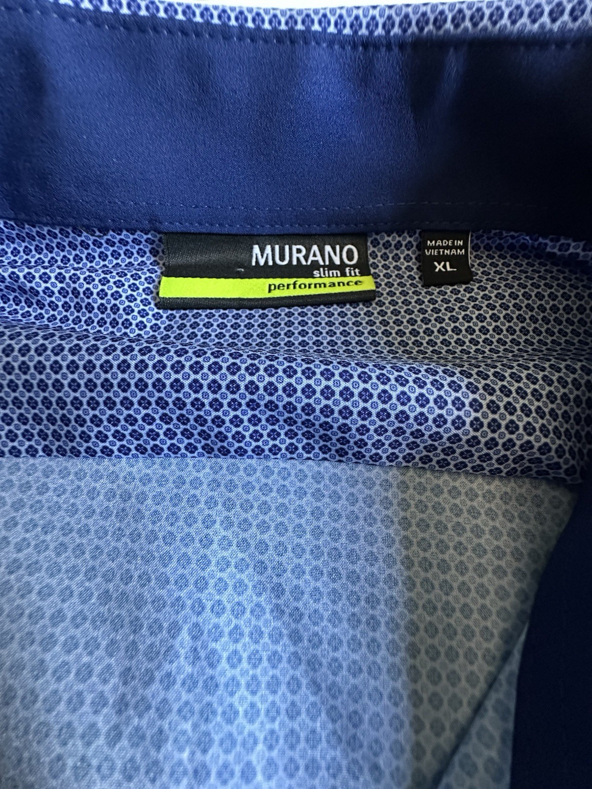 Murano Slim Fit Performance Stretch Mens XL Blue Geometric Spread Collar Shirt