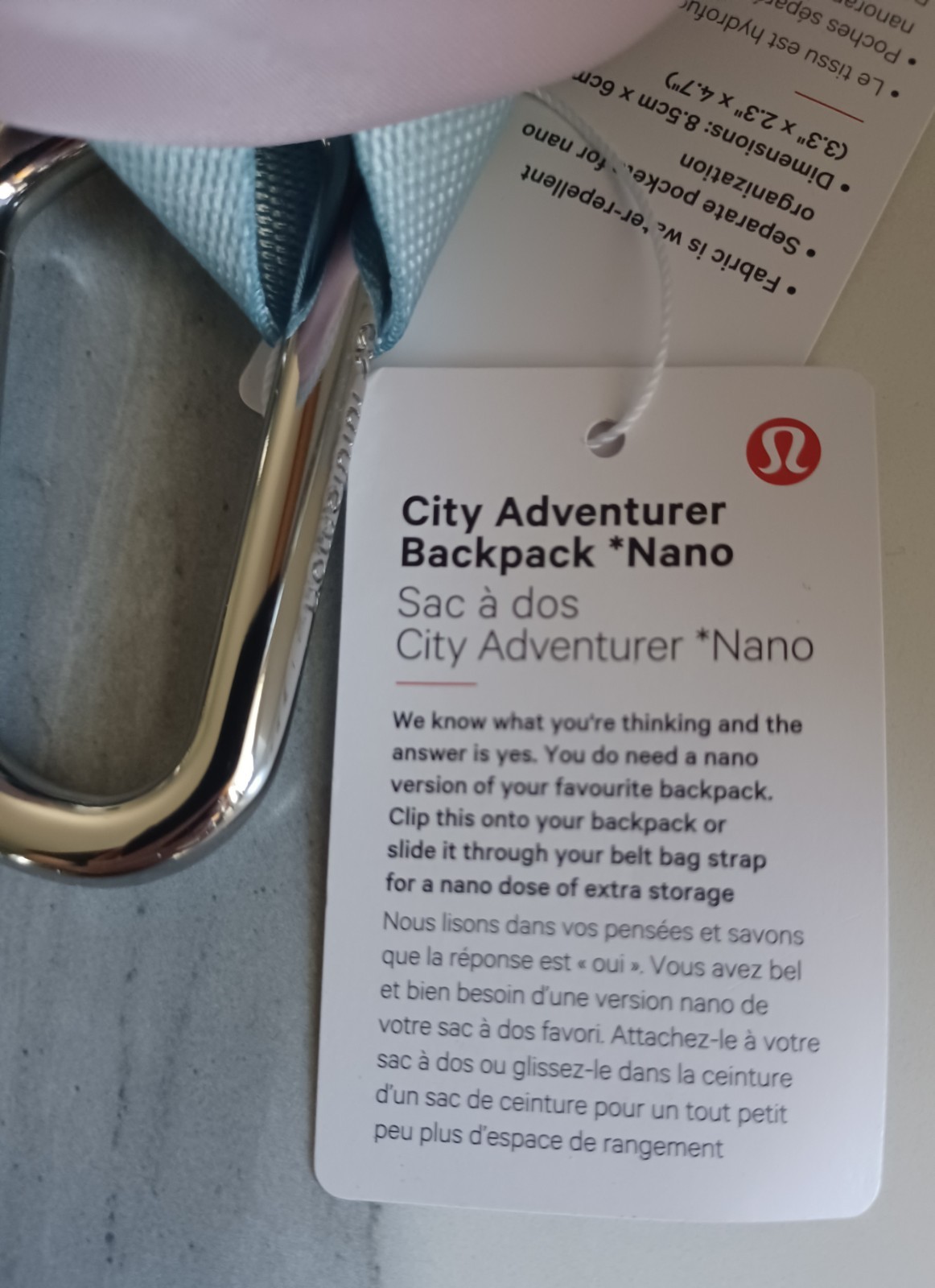 Lululemon City Adventurer Backpack Nano Pink Peony Powder Blue NWT Carabiner…