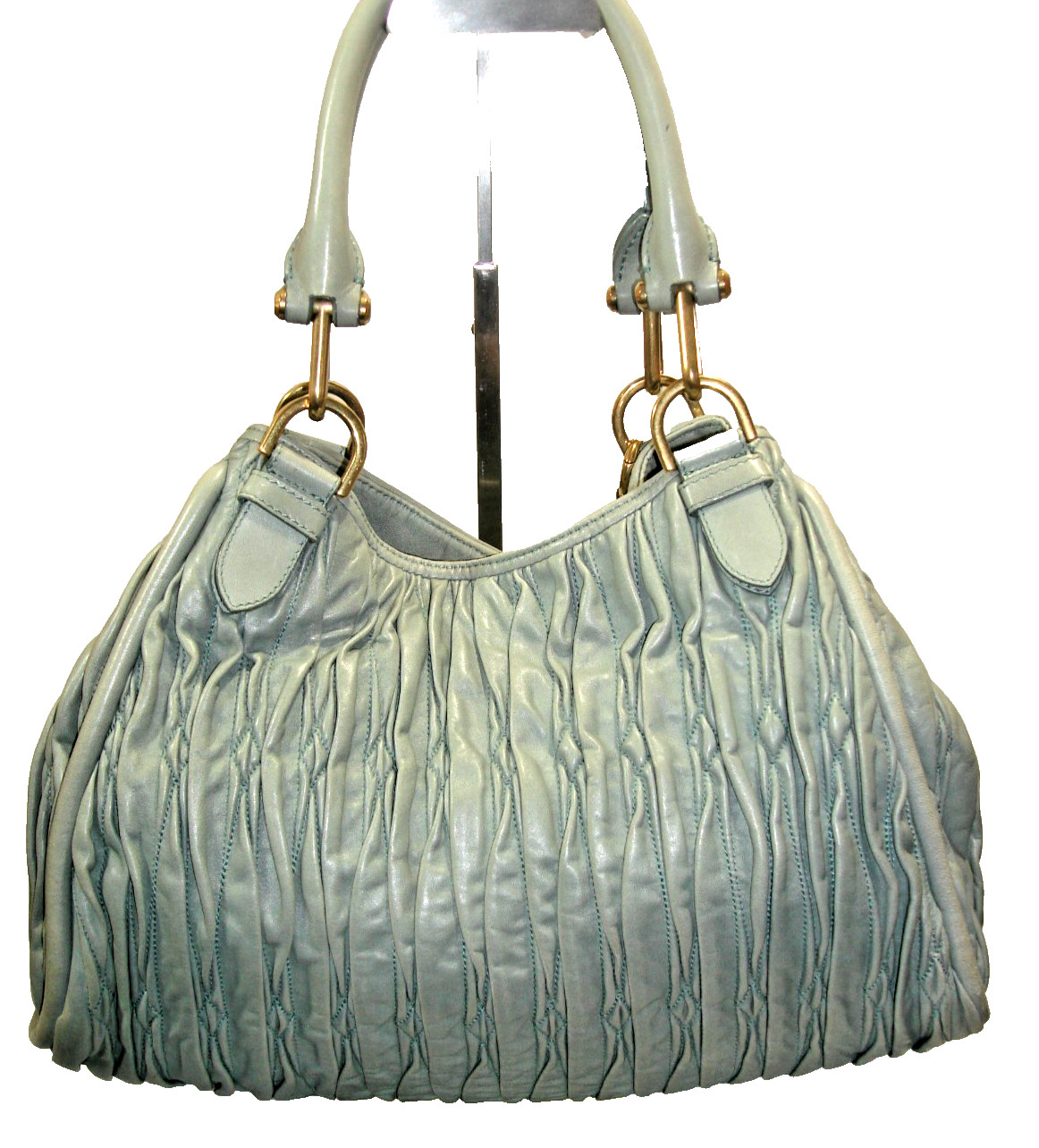 Bally Gray-Green Quilted Soft Leather Satchel Ornate Bally Bag Charm Nr MINT!