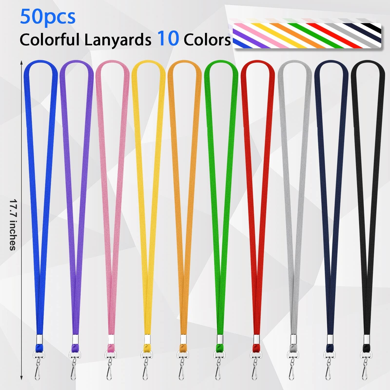 50Pcs Color Lanyards Flat Lanyards for ID Badges Assorted Colors