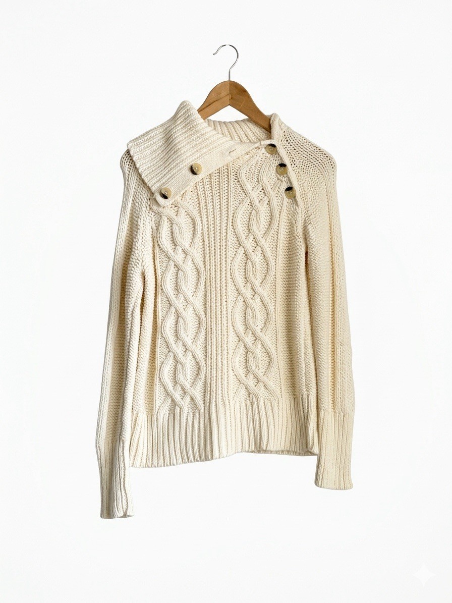 Vintage Falls Creek CableKnit SweaterCream Fisherman Collared CozyCottagecore