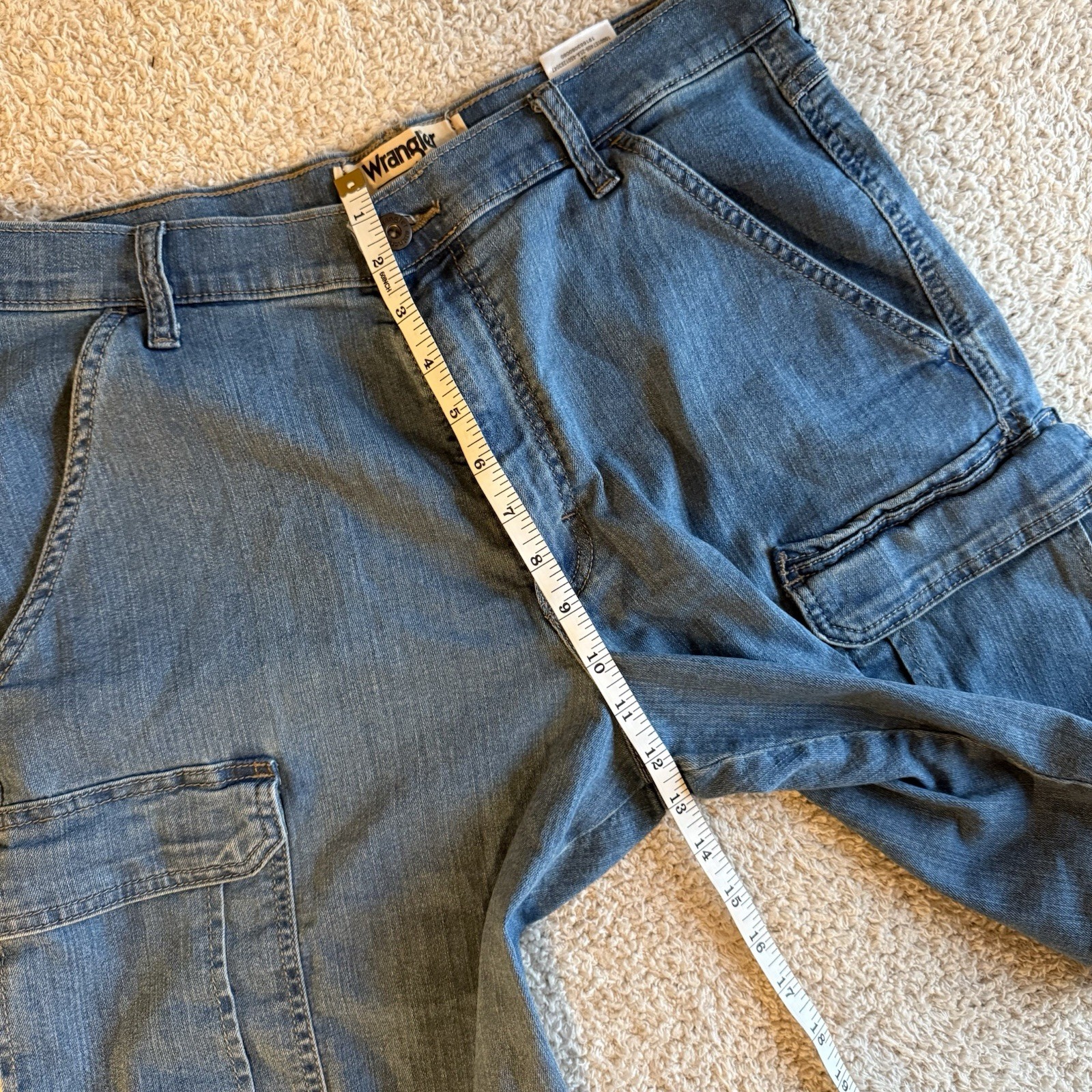 Wrangler Authentic Men’s Blue Medium Wash Denim Cargo Shorts