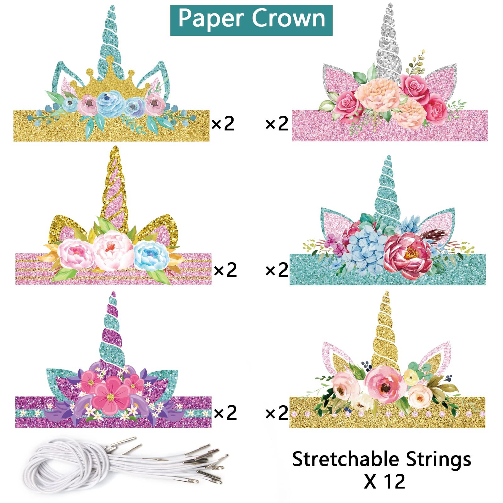 chiazllta 12 Pieces Unicorn Birthday Party 10inch*4.7inch, Purple,blue,pink