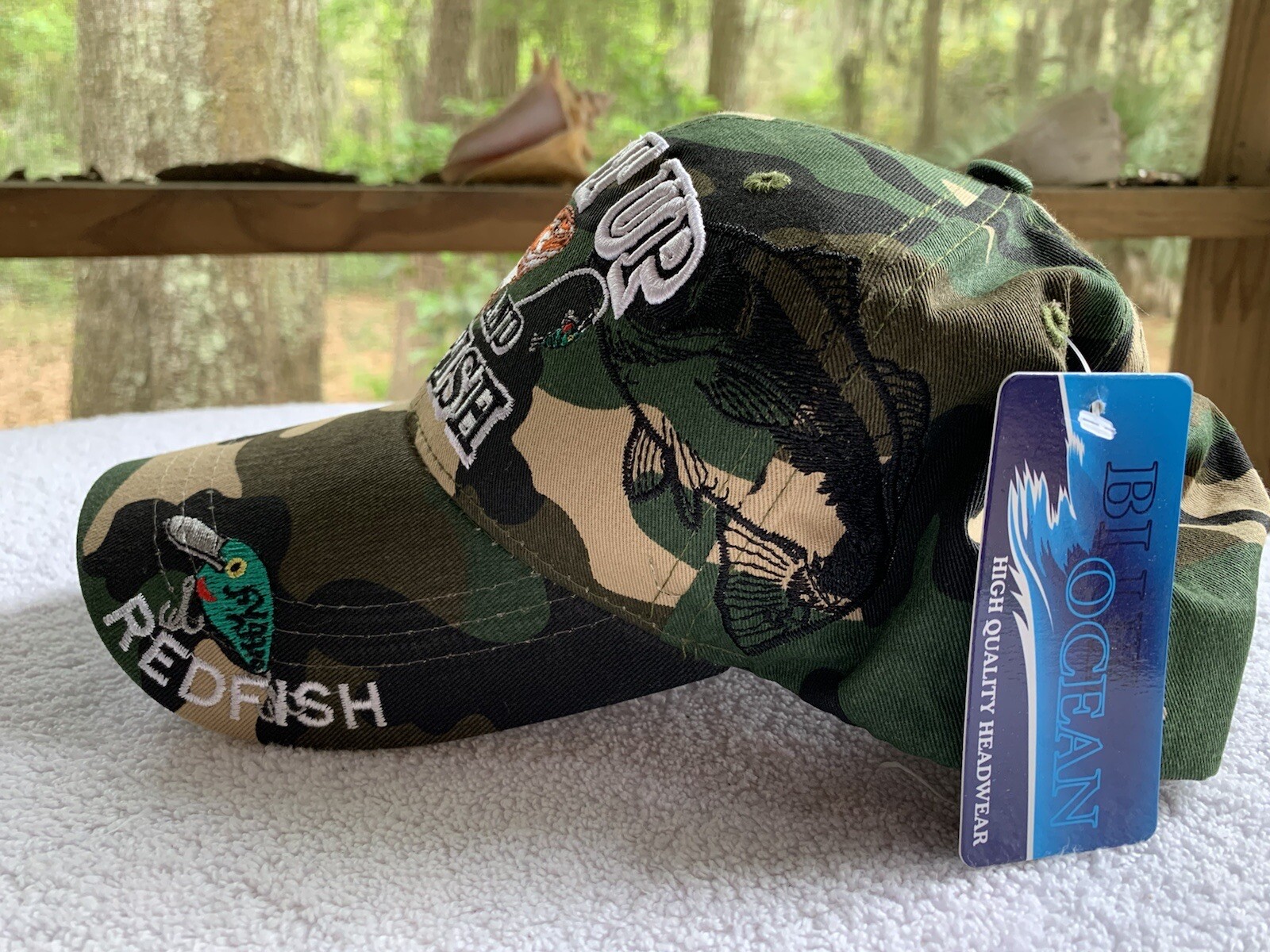 Blue Ocean Hat Cap Redfish Shut Up & Fish Camo StrapBack Embroidered Cotton NEW