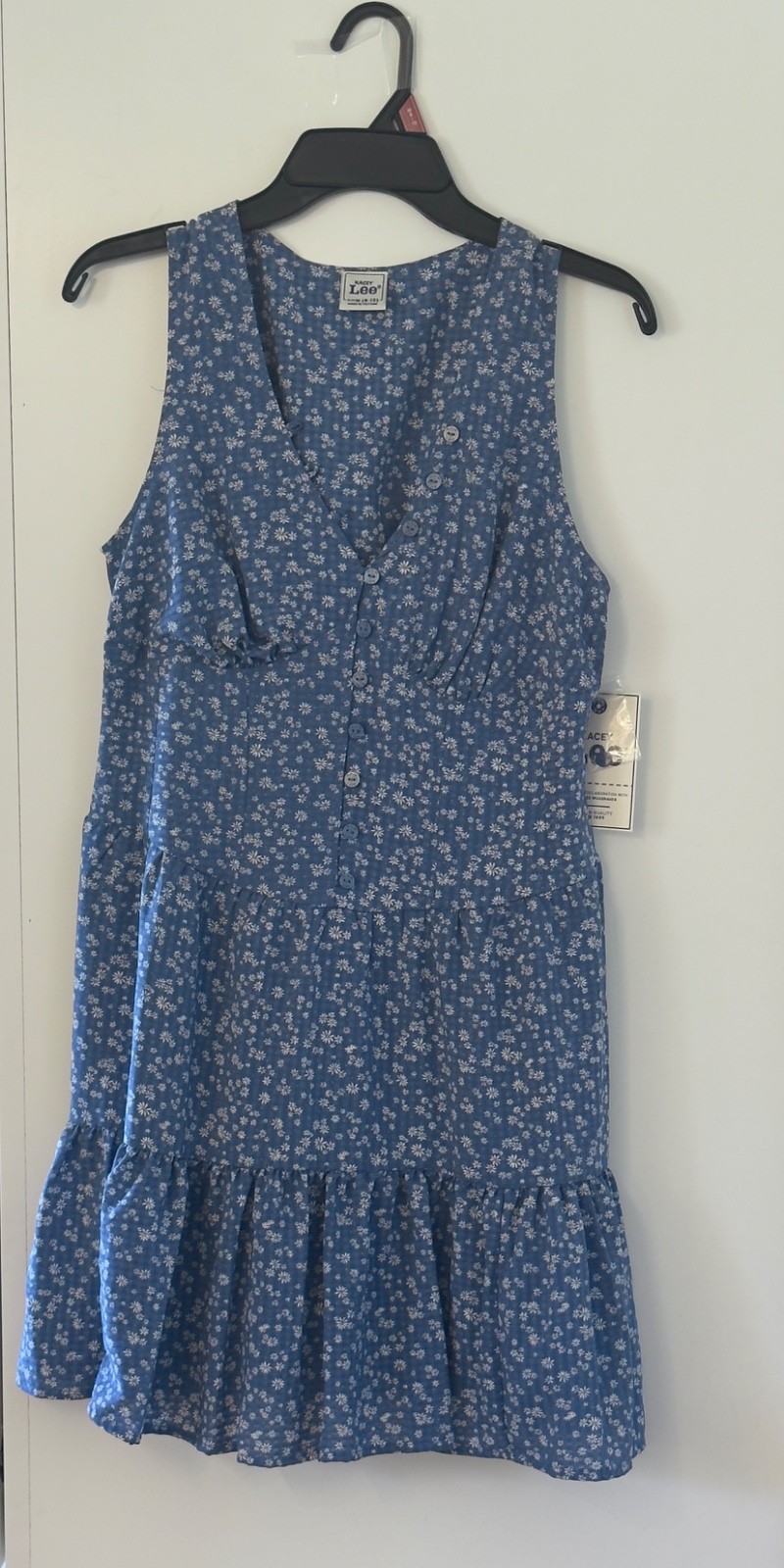 Lee Sleeveless Tiered Vnk Dress Womens M Blue Floral V-Neck Shell NWT #3000