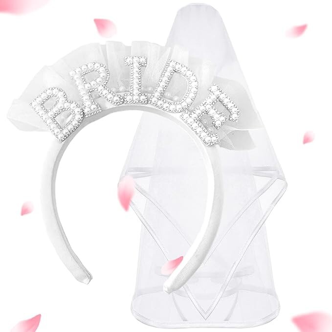 2 PCS ELEGANT BRIDE HEADBAND SET WITH VEIL – STYLISH BRIDE CROWN WITH PEARLS