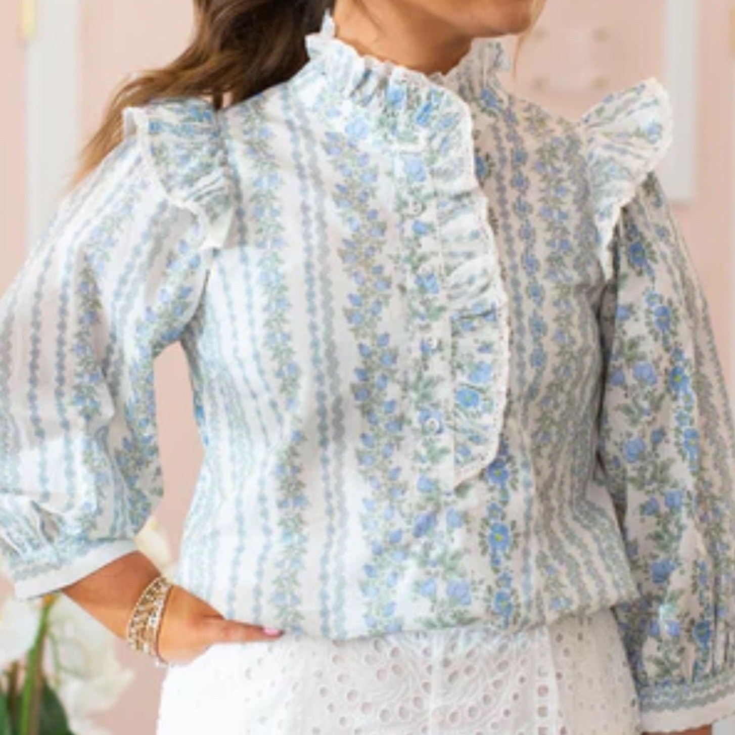 Womens Large Cotton Top Victorian Garden Blouse Crochet Coquette Shirt Edwardian