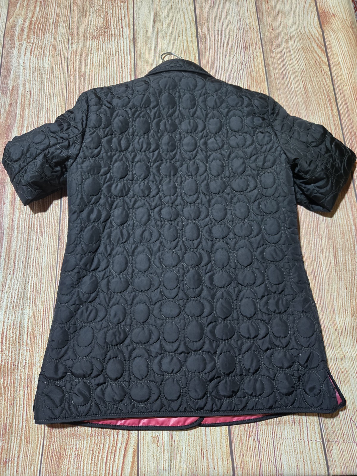 Coach Black & Pink Monogram C Logo Quilted Jacket Size XS Satin Pink Lining