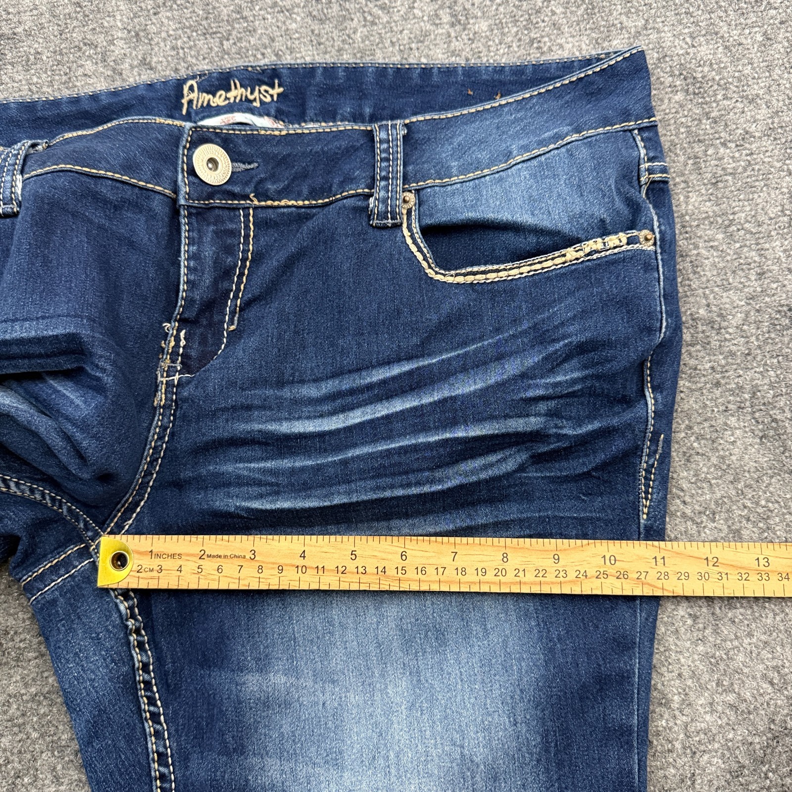 Amethyst Bootcut Jeans Womens 18 Stretch Blue Denim Flap Pocket Y2K Mid Rise