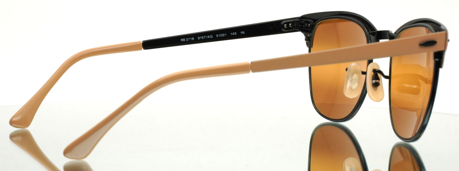 RAY BAN RB3716 9157/AG Clubmaster Metal Beige Black Mirror Sunglasses 51-21-145