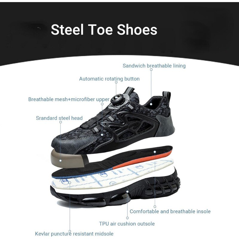 Men Safety Shoes Breathable Steel Toe Cap Work Boots Rotating Buckle Lightweight