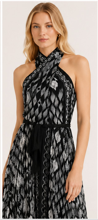 NWT WHITE HOUSE BLACK MARKET WHBM IKAT PRINT HALTER MAXI HALTER DRESS SZ 6
