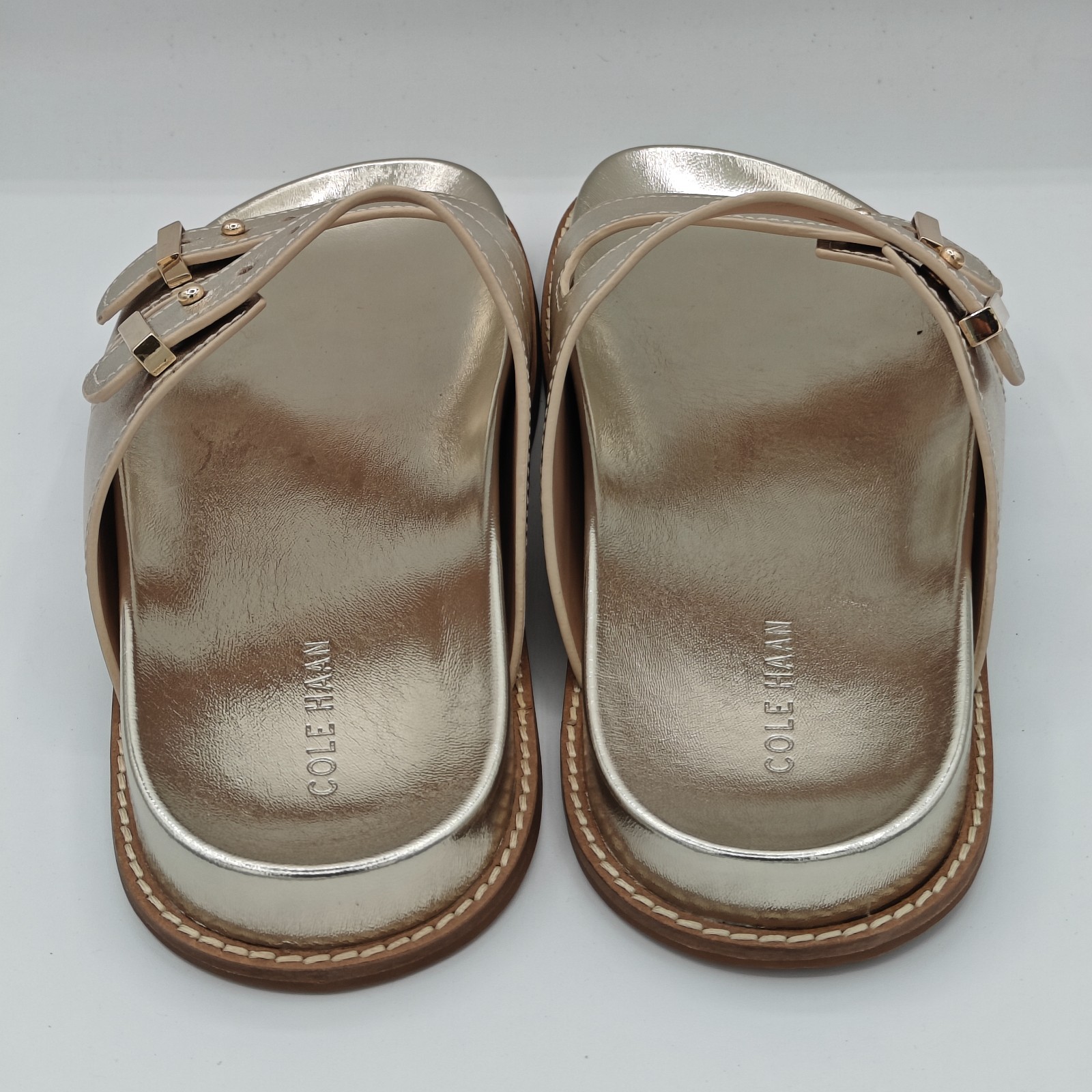 Cole Haan “Marisol” Women’s Leather Adjustable Double Banded Sandals – Soft Gold