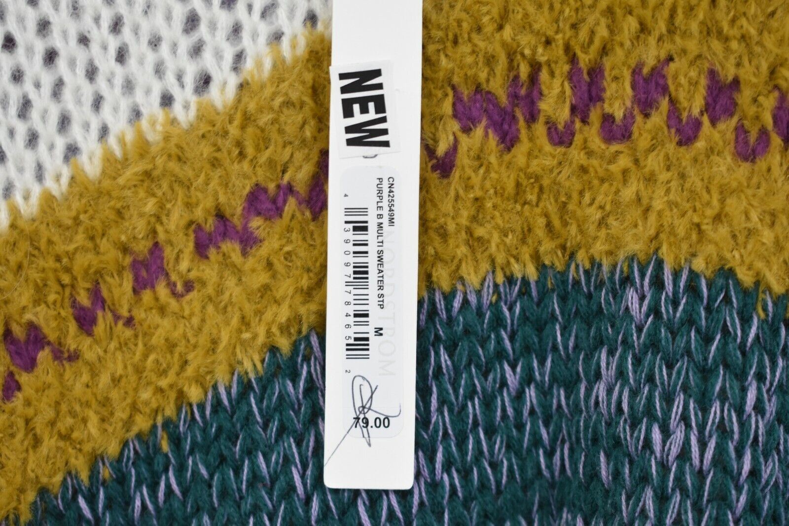 Caslon Womens Mixed Stripe V Neck Pullover Side Slits Stepped Hem Wool M $79