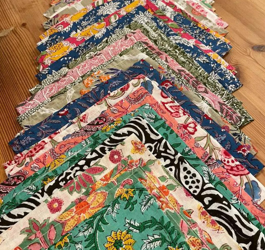 Assorted Cloth Napkins Set Hand Block Floral Printed Cotton Dinner Table Napkins