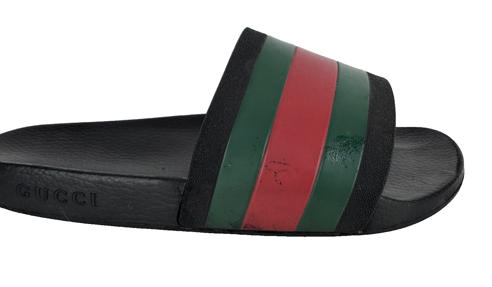 $510 Gucci Auth Men Black Web Rubber Pool Slides 9.5 US 9 UK 43 EU Sandals Shoes
