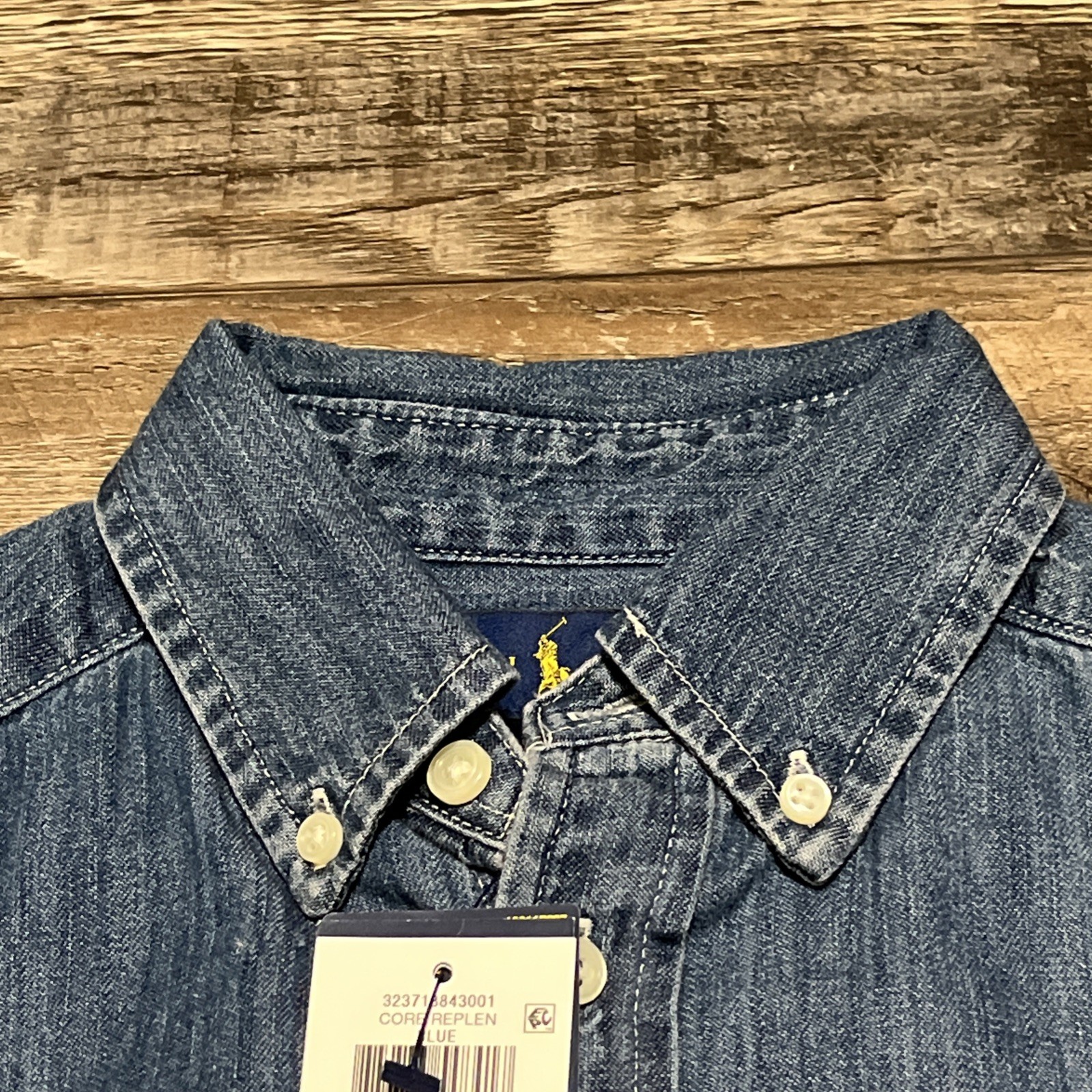 POLO RALPH LAUREN Boy’s S (8) Blue Chambray Button Down Shirt Flesh Pony Preppy