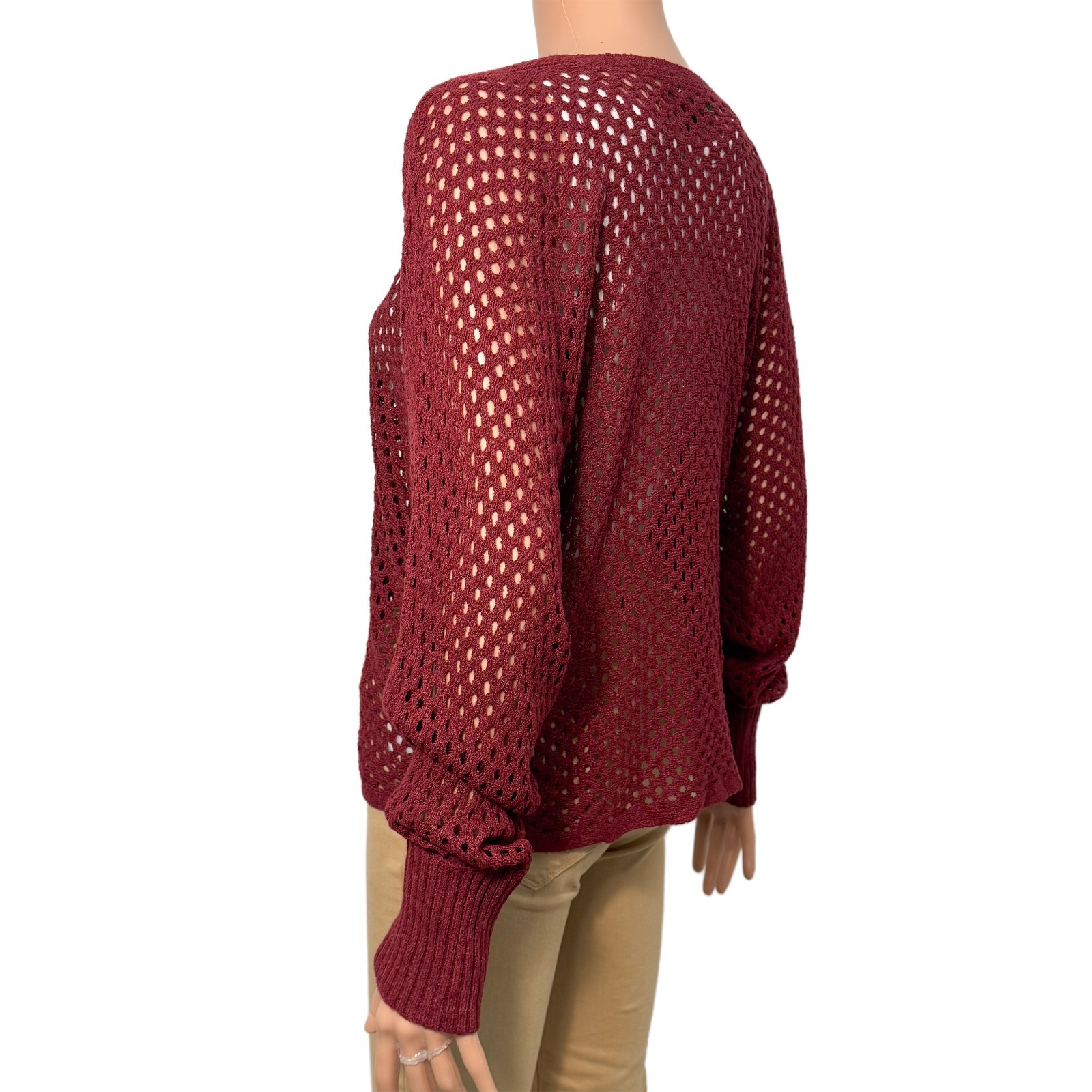 Express Women’s Medium Open Knit Burgundy Red Long Sleeve Sweater