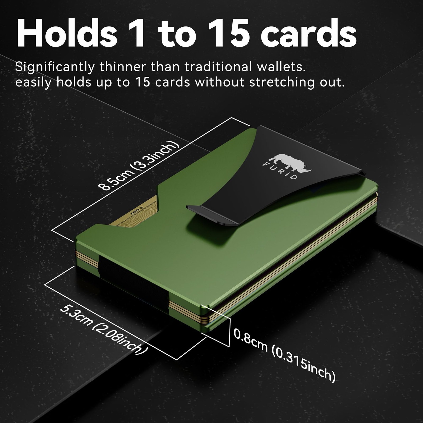 Minimalist Card Wallet for Men Slim: Rfid Metal Standard, Aluminum Olive
