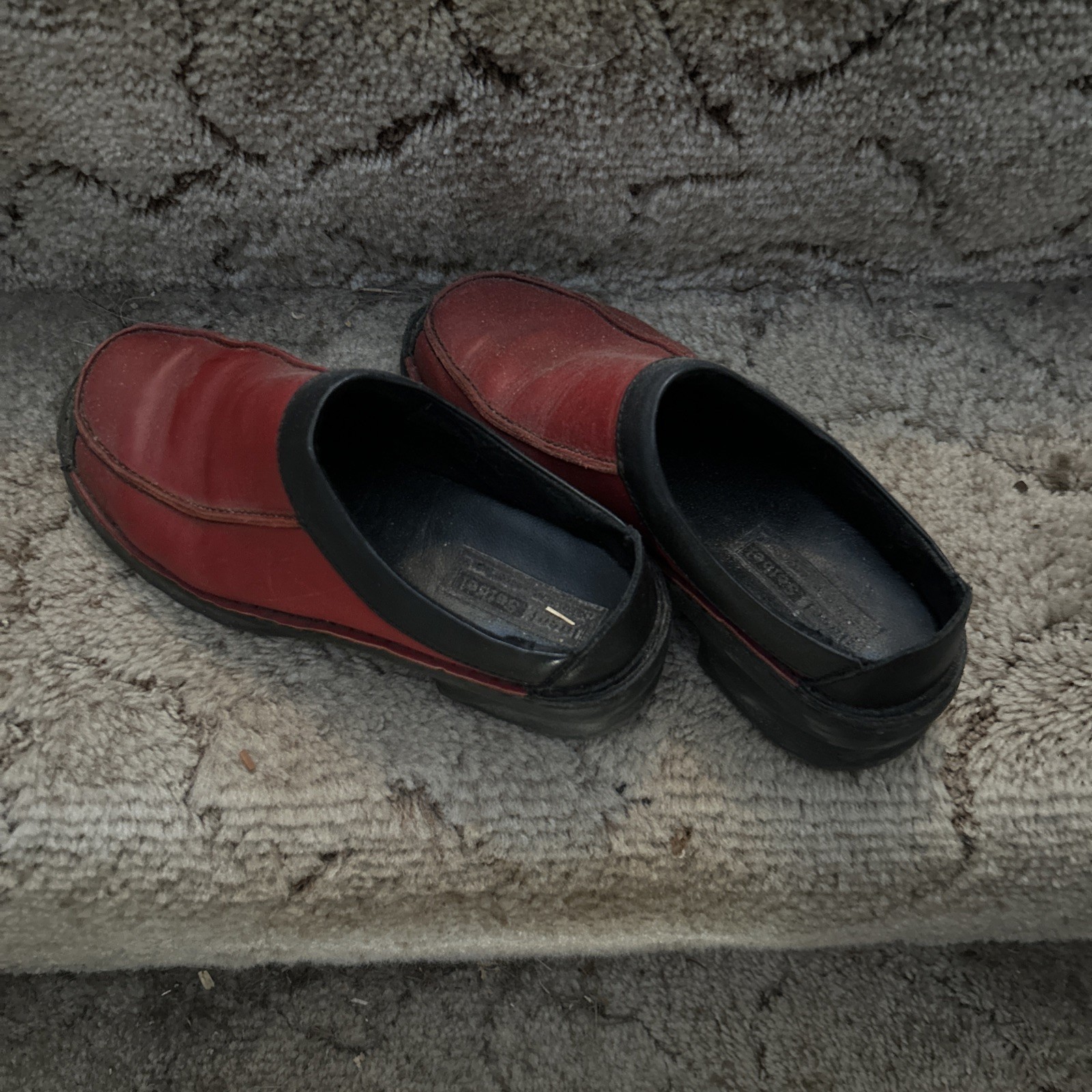 Josef Seibel Red Black moc toe Leather Clogs Mules 7.5 / 38 cosplay emo goth