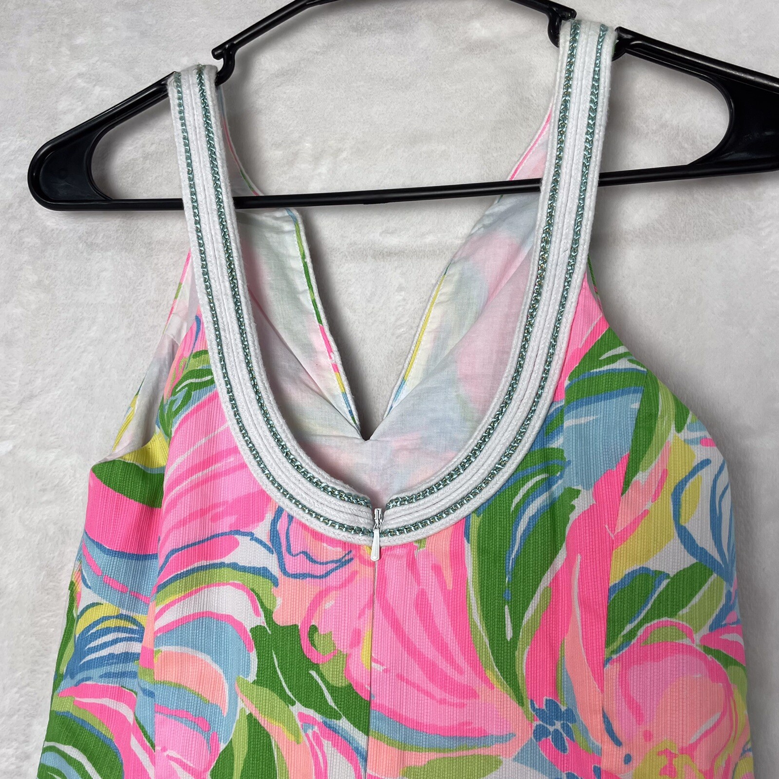 Lilly Pulitzer Tessa Shift Dress 2 Floral Tropical Print Embroidered Pink Green