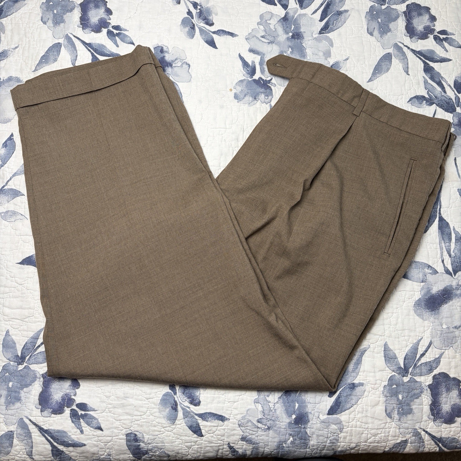 PerryEllis Portfolio Brown PleatedDressPants ClassicStraight 42×30 Worstead Wool