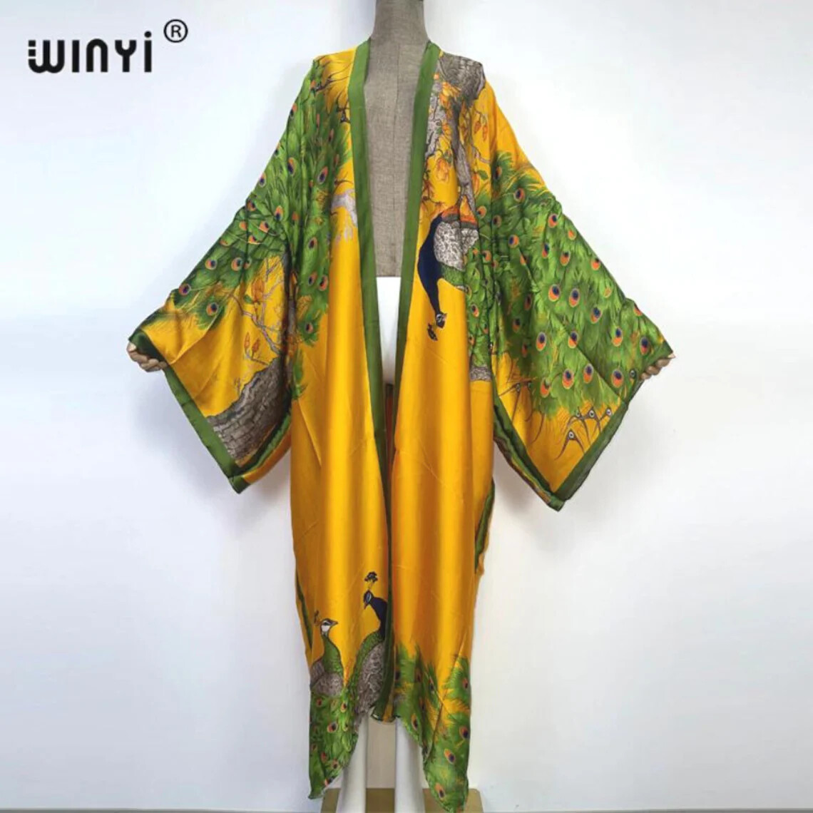 Pink Peacock Kimono Batwing Cardigan Silky Robe Beach Kaftan Robe Pink Abaya