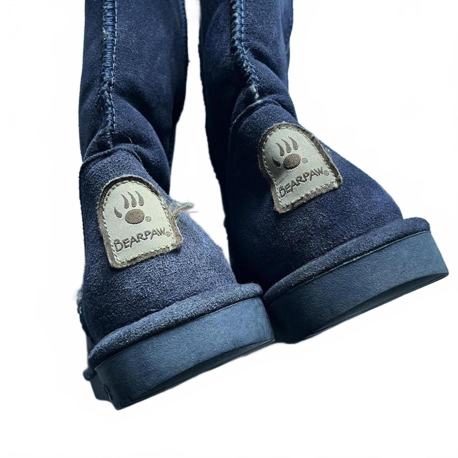 Navy Blue Faux Suede Bearpaw Tall Fleece Lines Boots