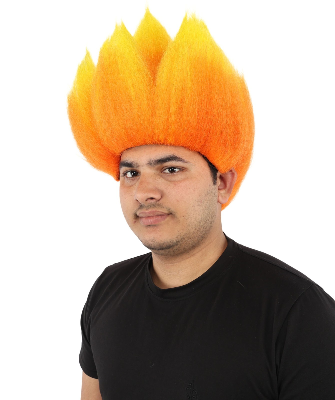 Men Red & Orange Flame Wig, Upright Spiky Gradient Texture, Synthetic Fiber