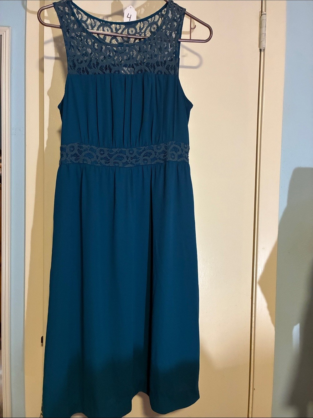 HD in Paris Teal Lace Yoke and Waistband Formal Dress