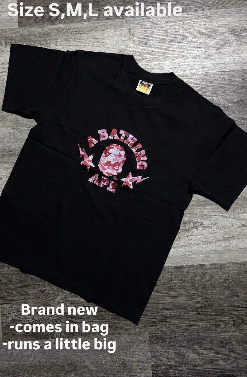 A Bathing Ape Men’s Black Graphic Print Logo Crew Neck Short Sleeve T-Shirt S-XL