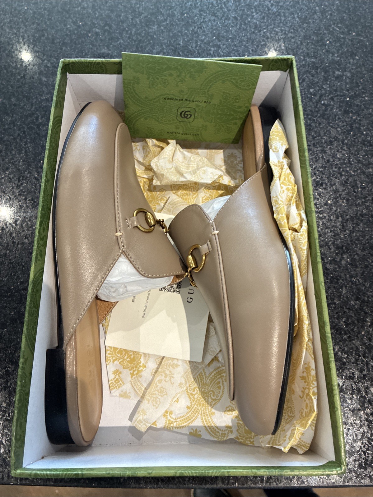 Gucci Princetown Leather Mule Slipper Horsebit Slipper Size 40 Beige