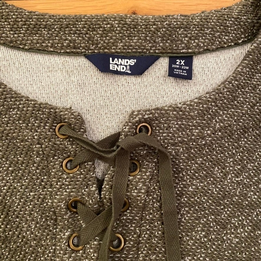 Lands End Women’s 2X Olive Green Marled Lace Up Pullover Sweatshirt