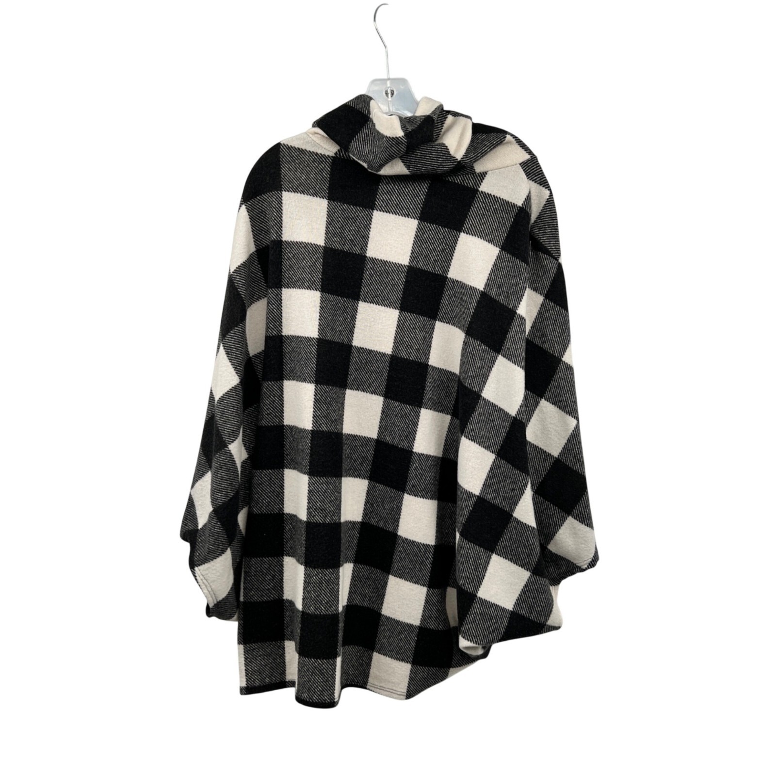 Lime N Chili Check Poncho Sweater Dolman Sleeves Black/Cream Pockets Large