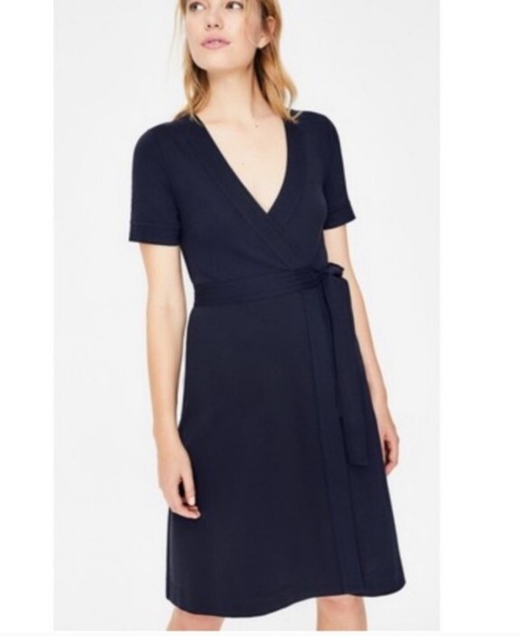BODEN Mira Ponte Wrap Dress Blue Cotton Polyamide Elastane Size 4L US
