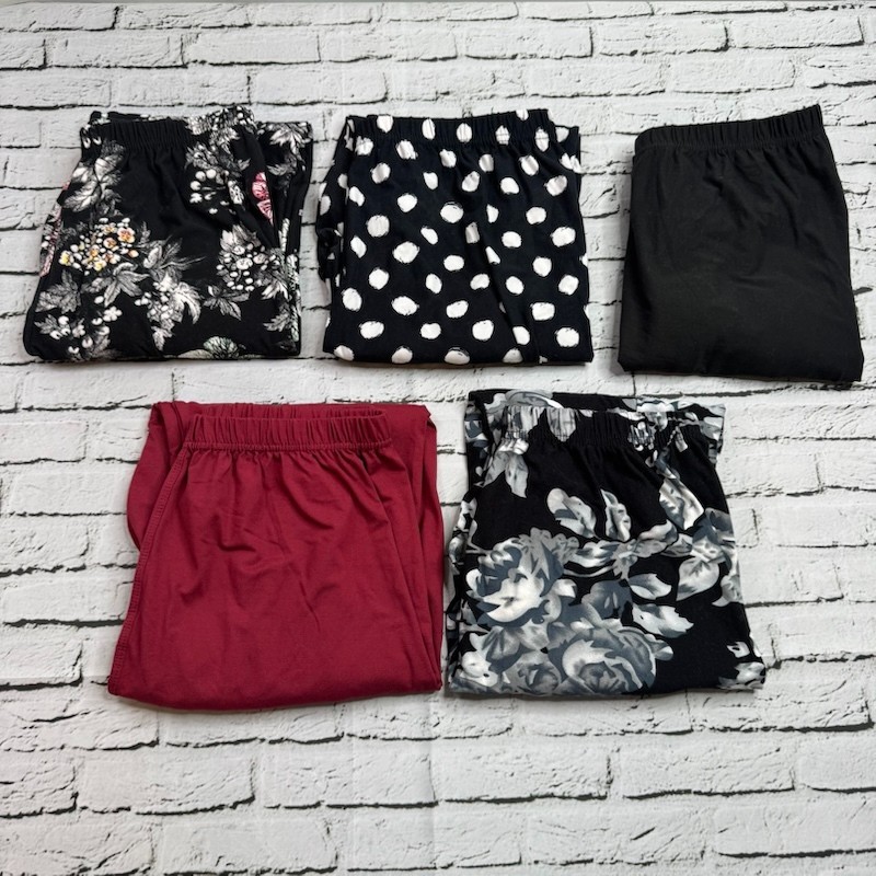 Agnes & Dora Leggings Womens XL 5 Pair Lot of Five Solid Patterned Black Red