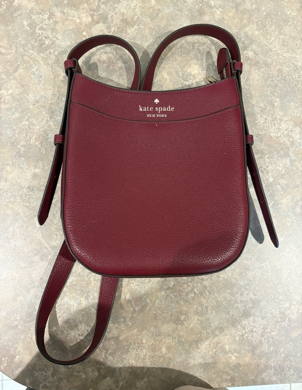 kate spade new york Leila Crossbody, Blackberry, Zip, Detachable Strap, Gold