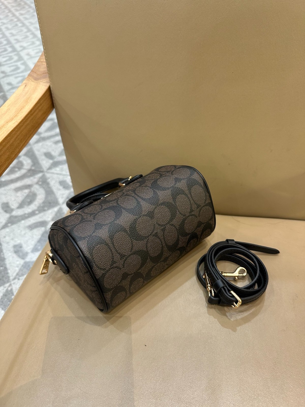 COACH Mini Rowan Crossbody CW329 Signature Canvas Walnut Black Bag Outlet New